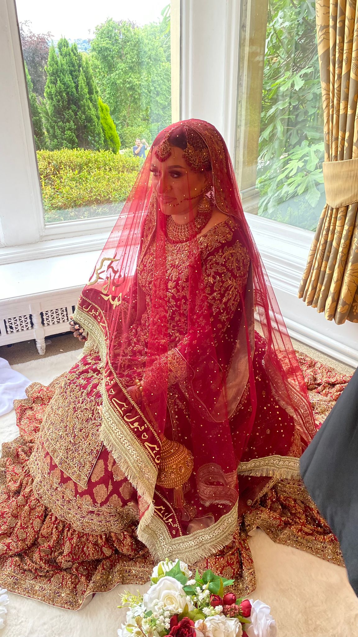 Red Bridal Lehenga with Gold Embroidery - Image 2