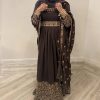 Brown Bridesmaid Anarkali Long Dress Embroidered Asian Wedding, Formal Occasion & Party Wear Size 38