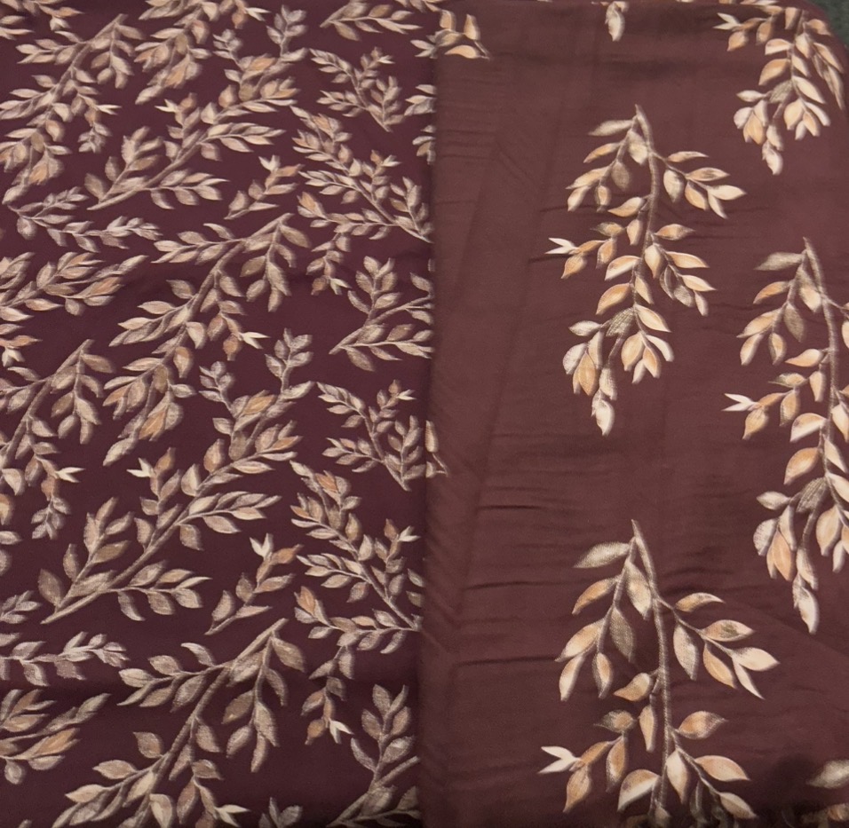 Brown wool shawl with Leaf Pattern - Image 2