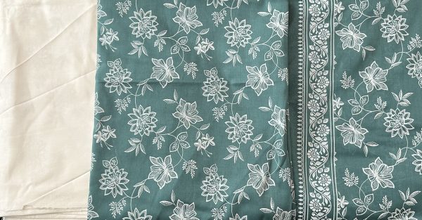 Unstitched Teal Lawn 3-Piece Suit with White Floral Print