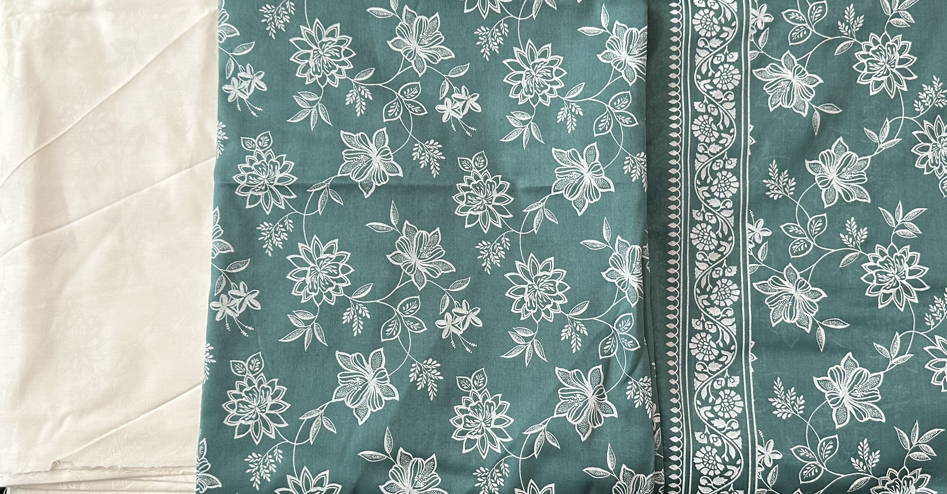 Unstitched Teal Lawn 3-Piece Suit with White Floral Print