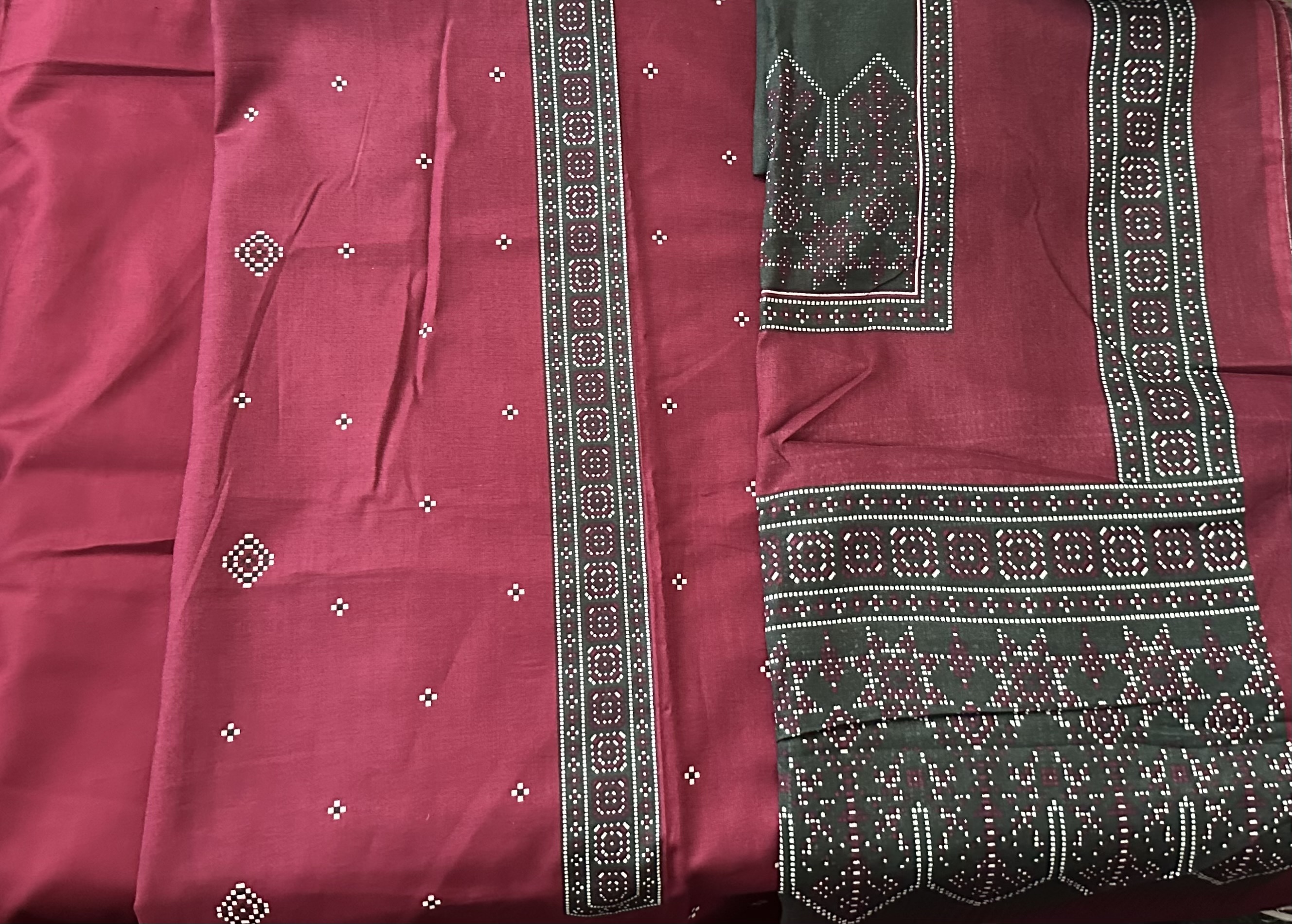 Unstitched 3-piece Maroon Suit with Geometric Print