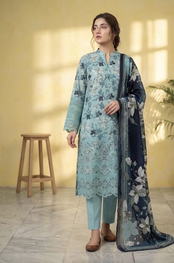 3-Piece Lawn Suit with Floral Print