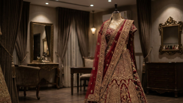 Is it bad luck to buy a second-hand wedding lehenga - preloved red and gold bridal lehenga on display