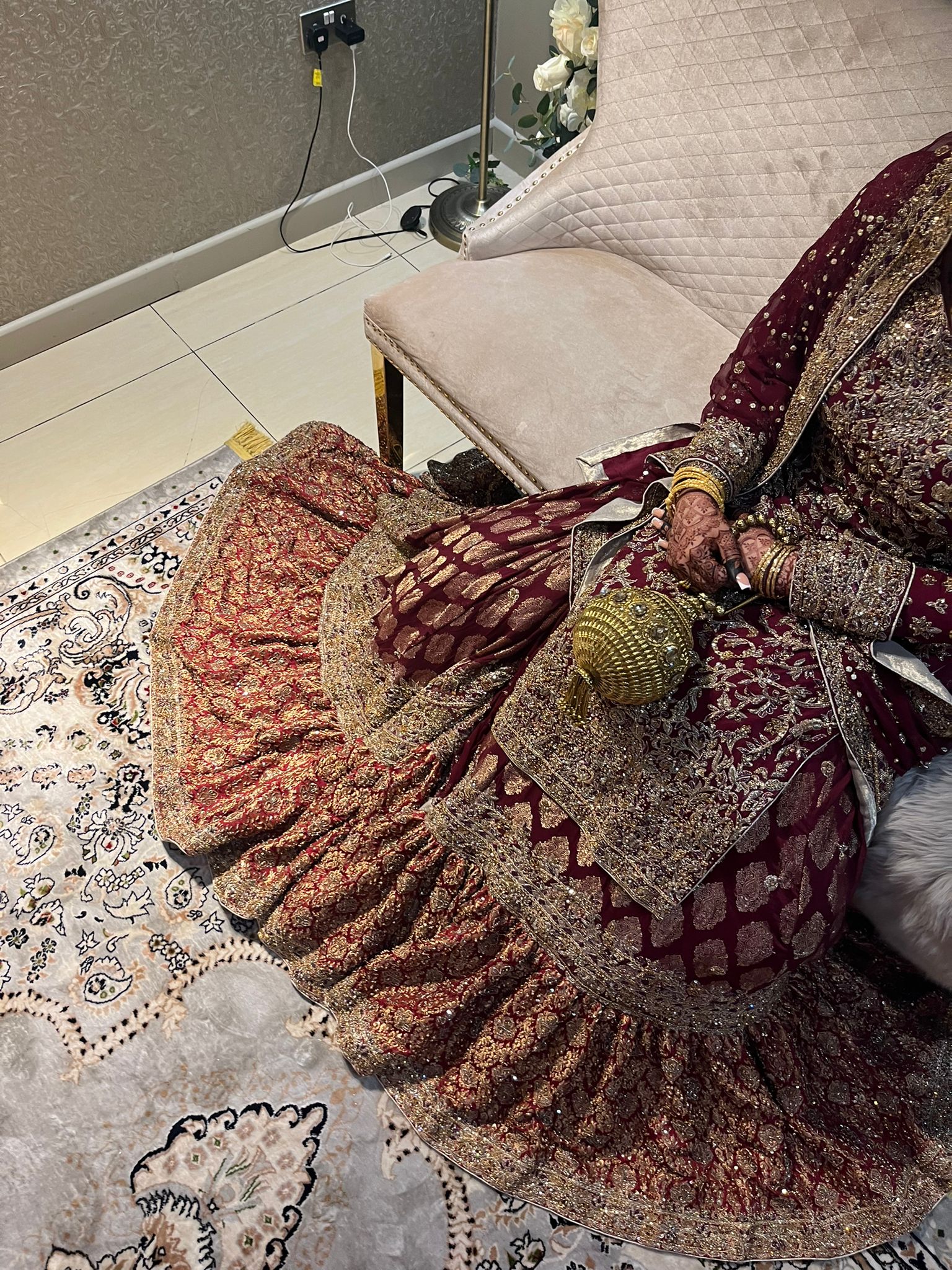 Red Bridal Lehenga with Gold Embroidery - Image 3