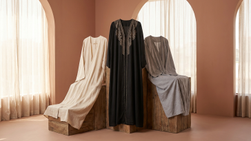 Preloved abayas in different styles on display