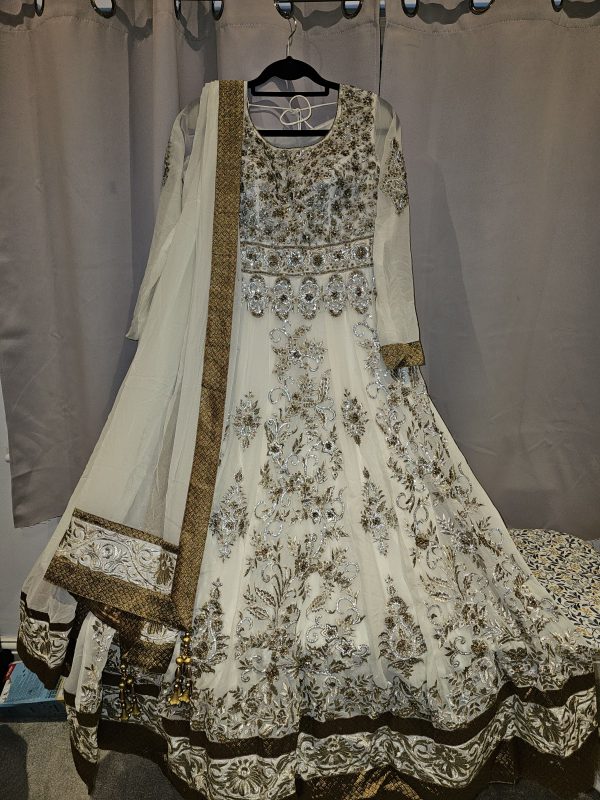 Ivory & Gold Heavily Embroidered Anarkali Size 10