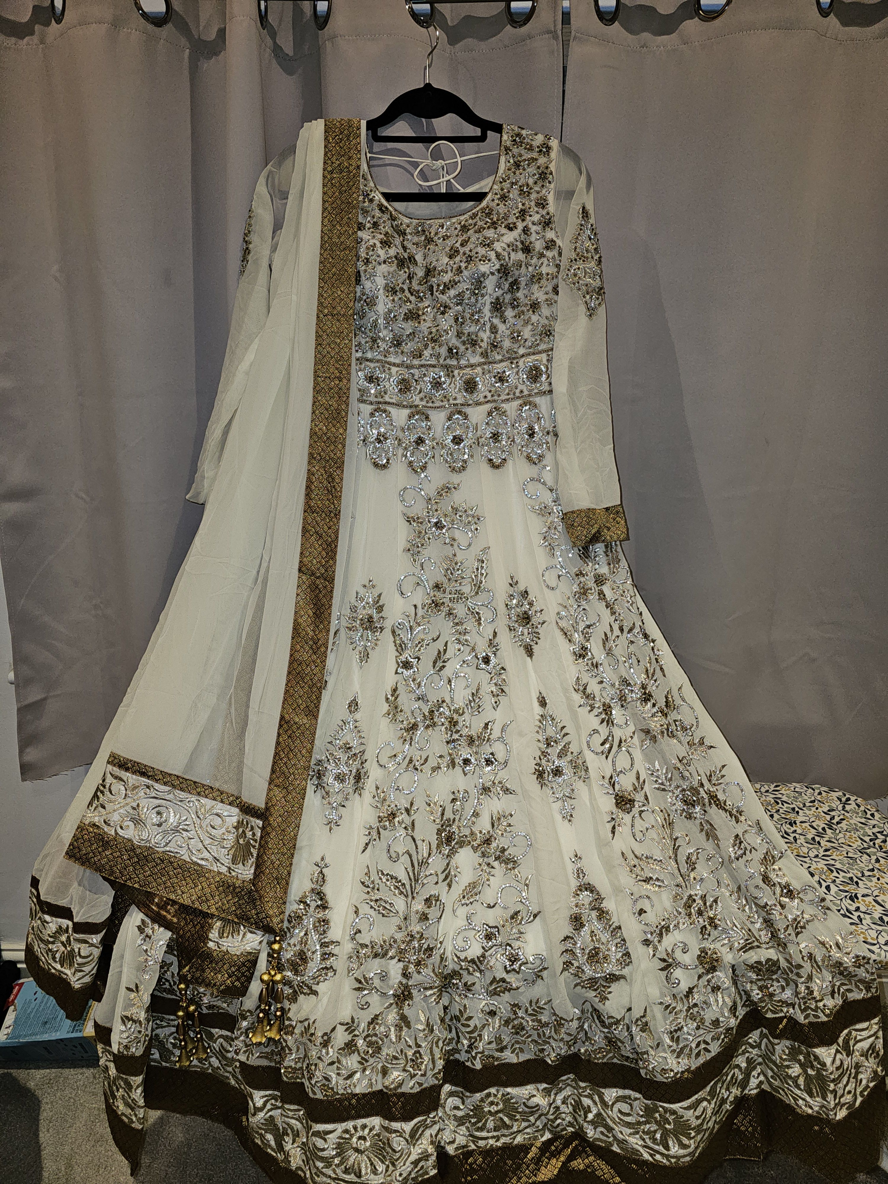 Ivory & Gold Heavily Embroidered Anarkali Size 10