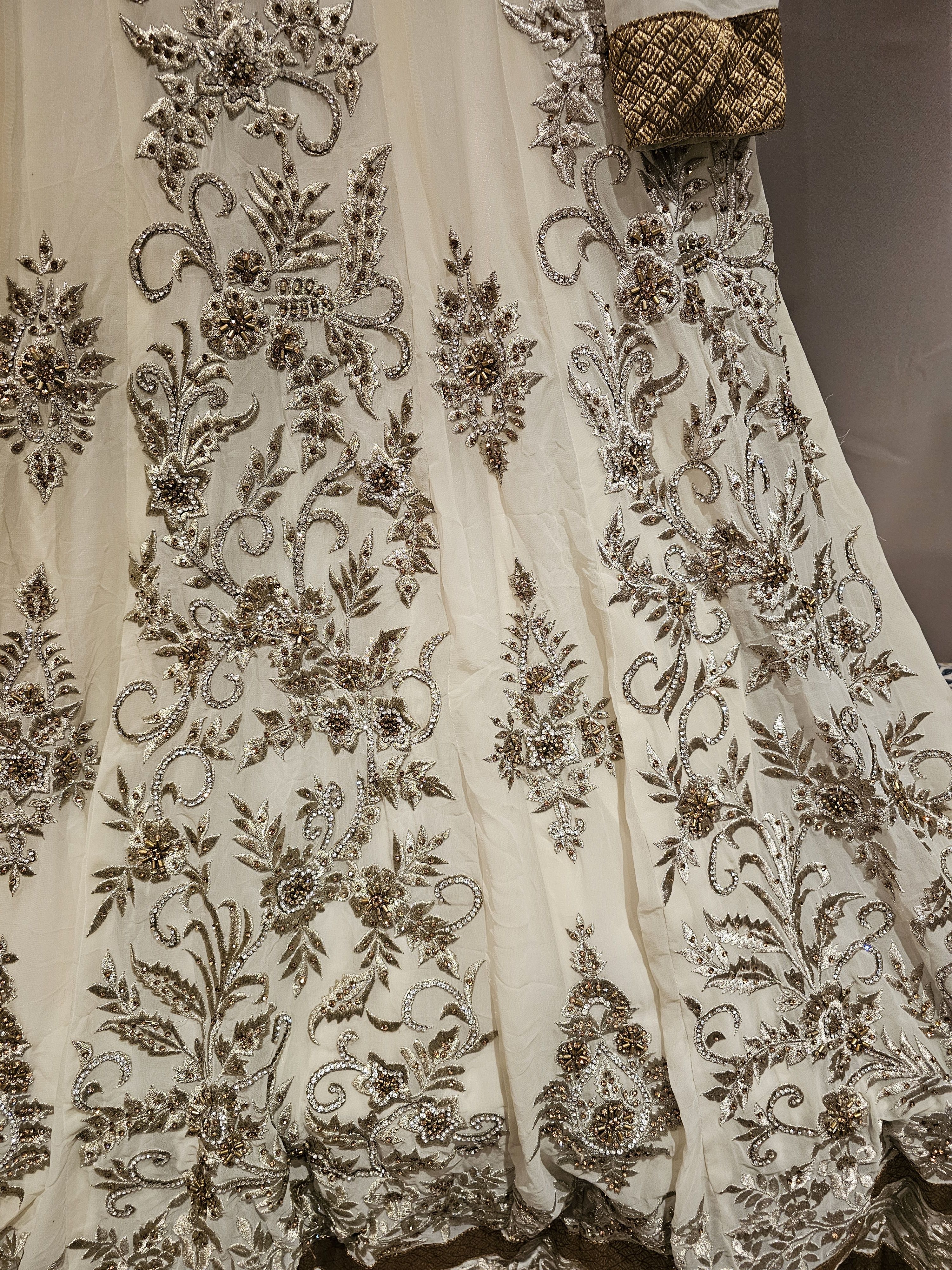 Ivory & Gold Heavily Embroidered Anarkali Size 10 - Image 3