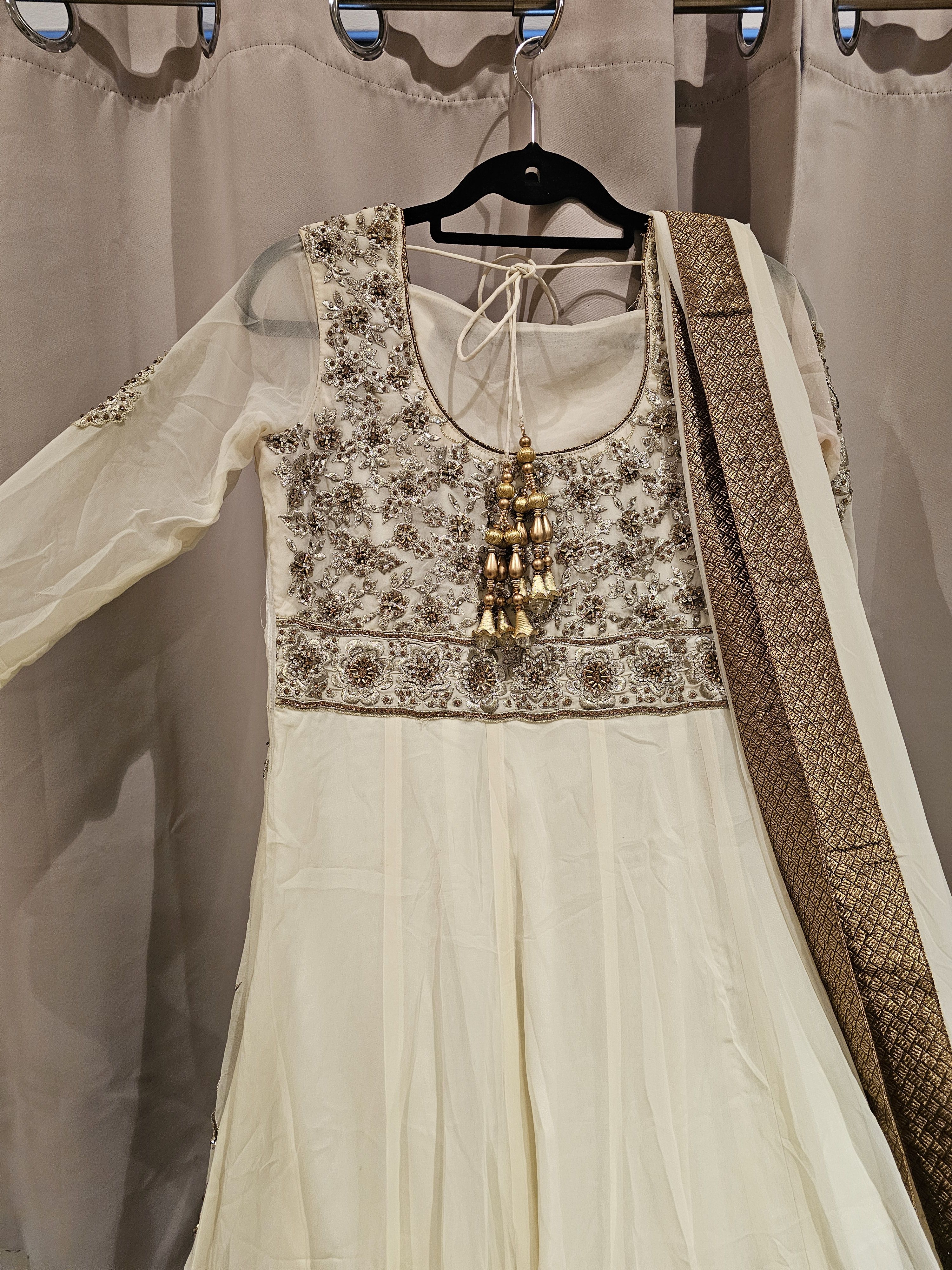 Ivory & Gold Heavily Embroidered Anarkali Size 10 - Image 5