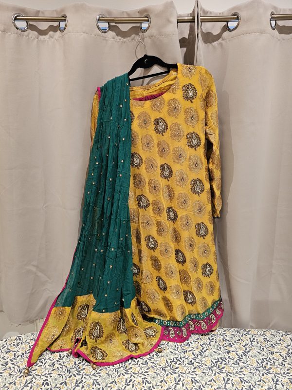 Yellow Pink Green Mehndi Sharara and Dress Size 10