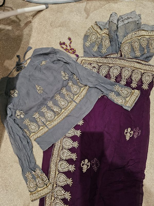 Purple & Grey Heavy Stitched Saree Size 8/10