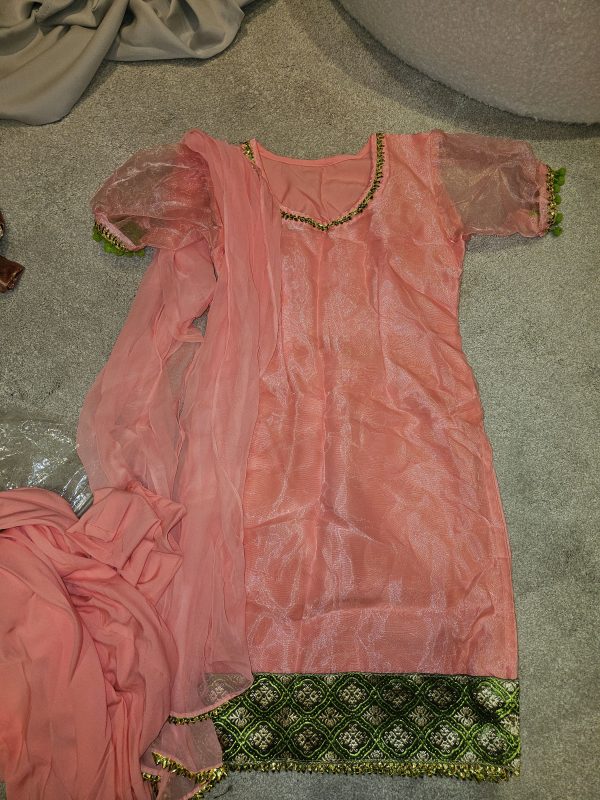 Pink Kameez with Green and Gold Border