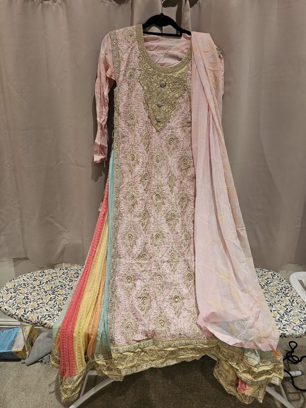 Pink Anarkali Suit with Gold Embroidery and Dupatta