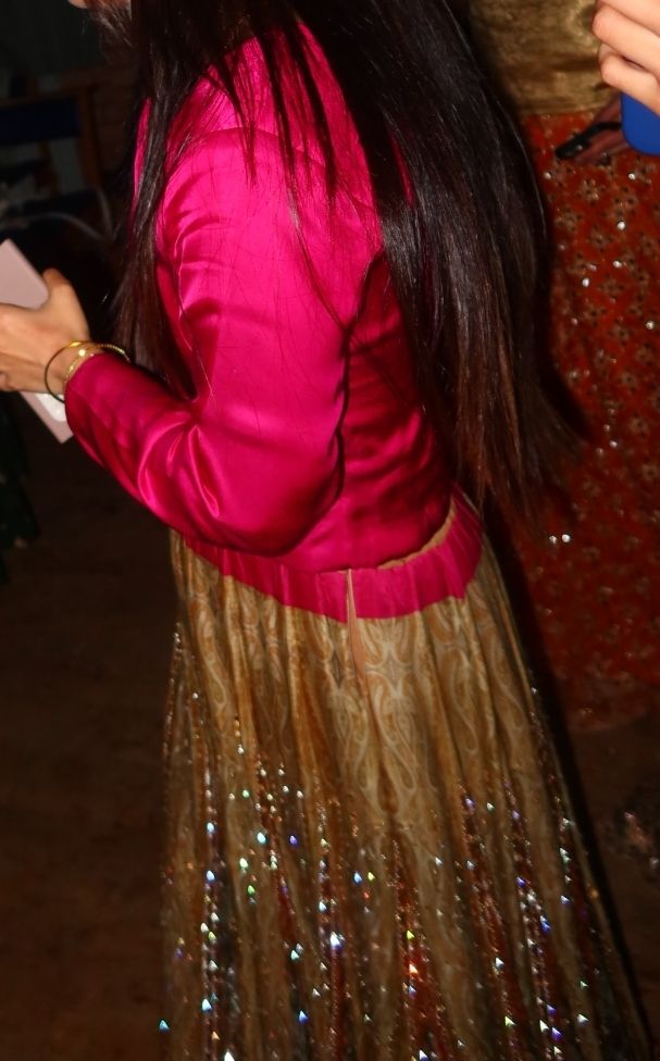 Heavily Embroidered Pale Yellow & GoldEmbellished Skirt & Cerise Pink Top Ghagra Choli Mehndi Size 8 - Image 2