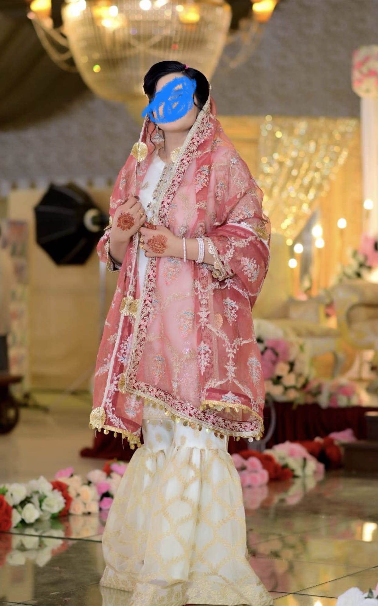 Pink Dupatta with White Embroidery shararah - Image 2
