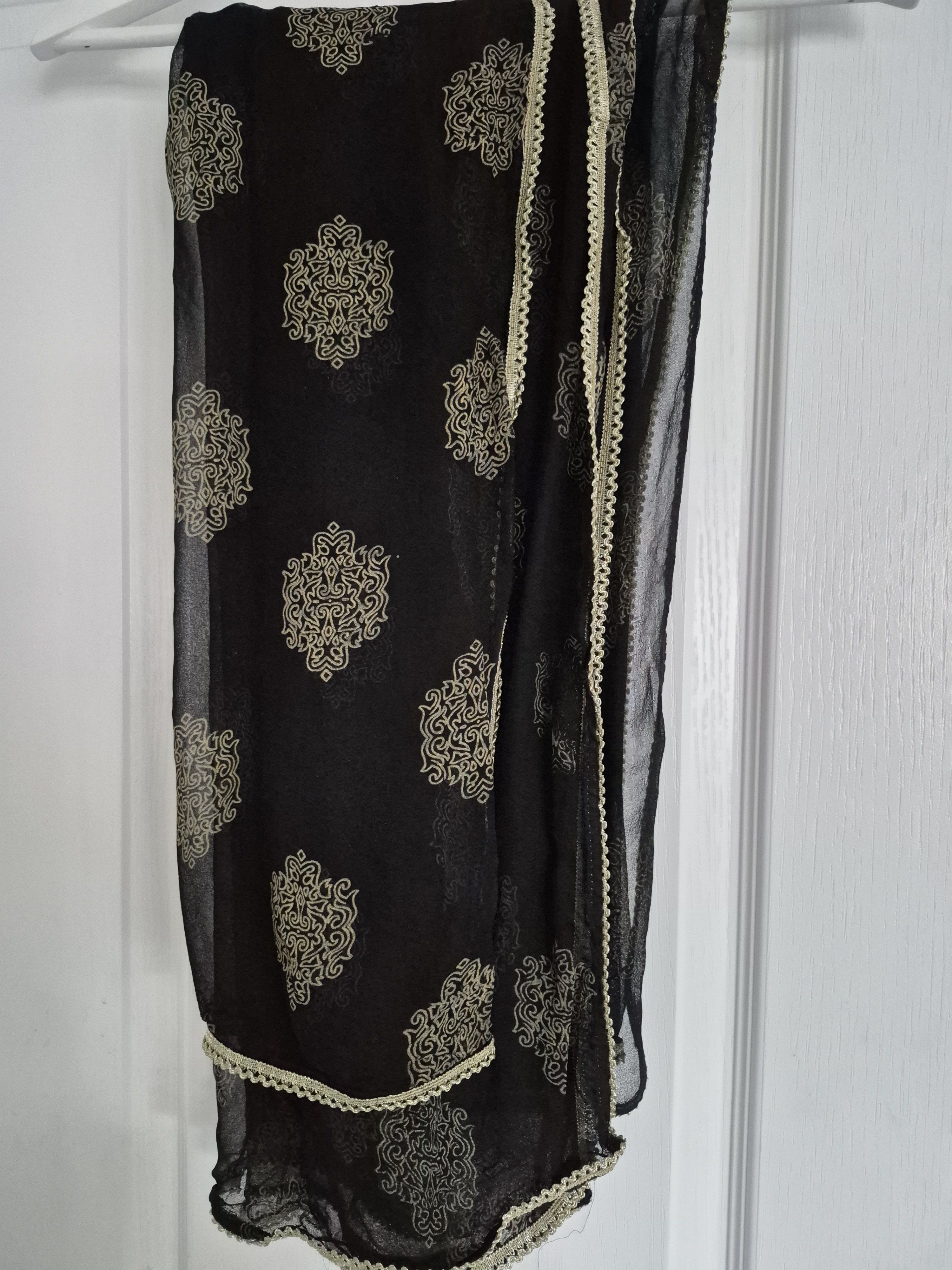 Black gorgeous Kurta and dupatta Set with Gold silver Embroidery - Image 5