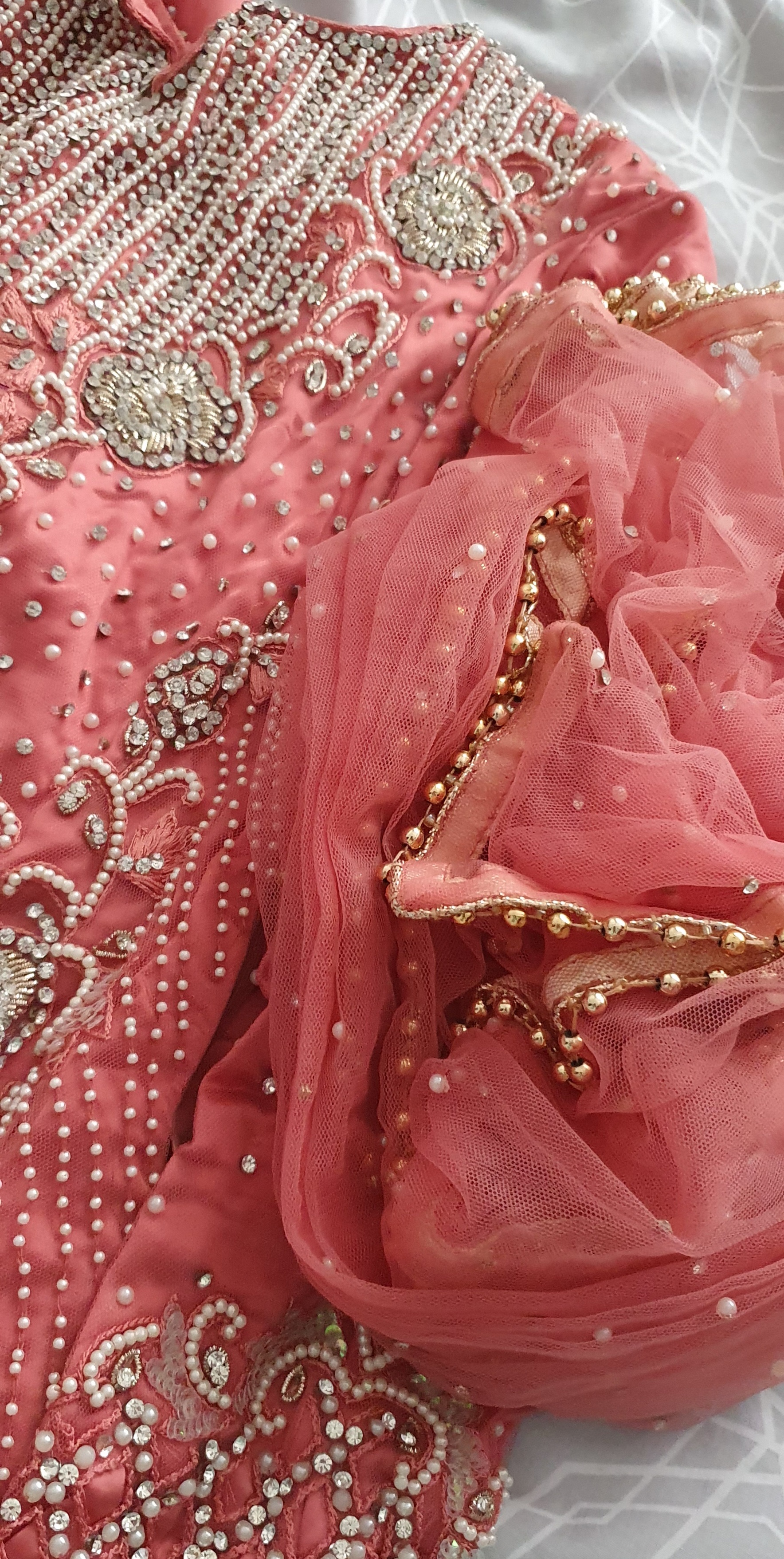 Embellished Pink Suit with Dupatta and Trousers/Lengha - Image 4