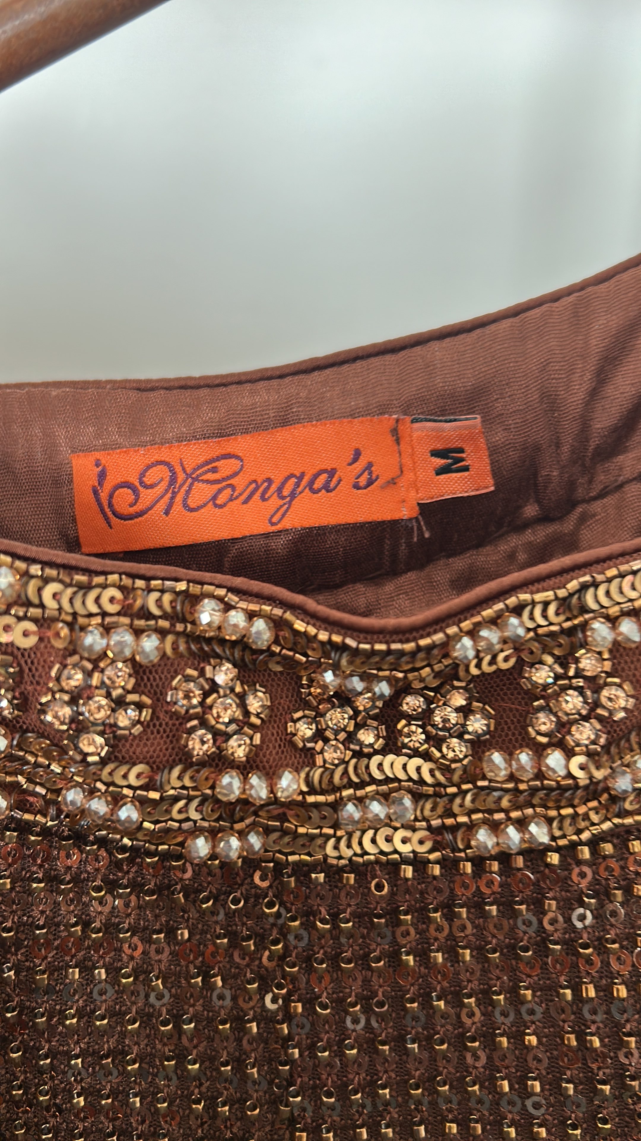 Brown Anarkali Suit with Gold Embroidery and Dupatta - Image 5