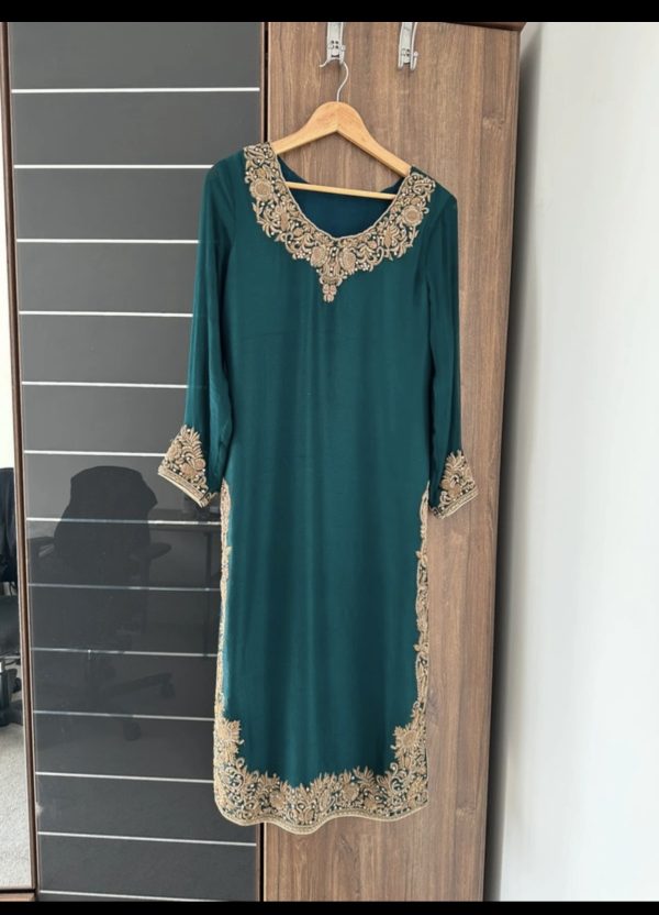 Teal Kurti with Gold Embroidery