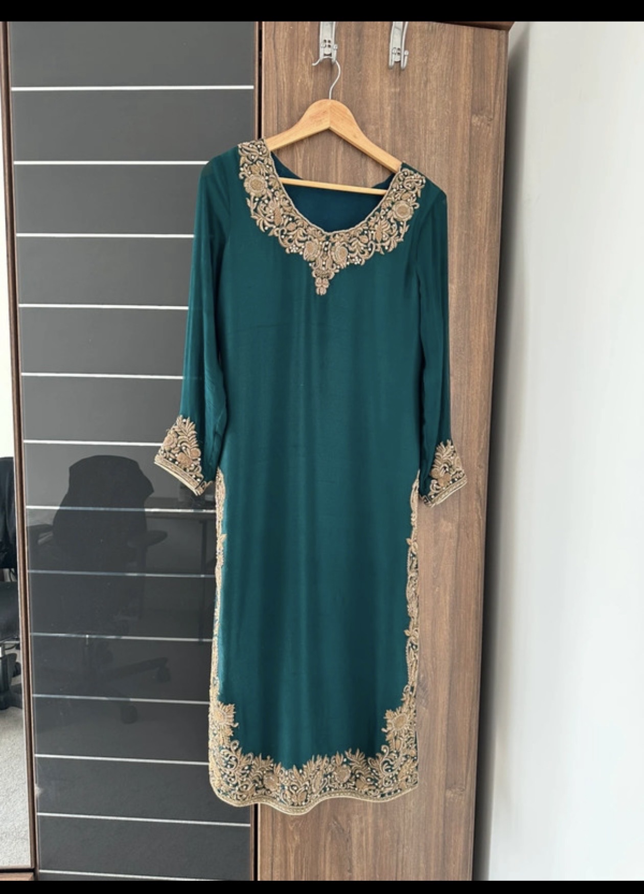 Teal Kurti with Gold Embroidery