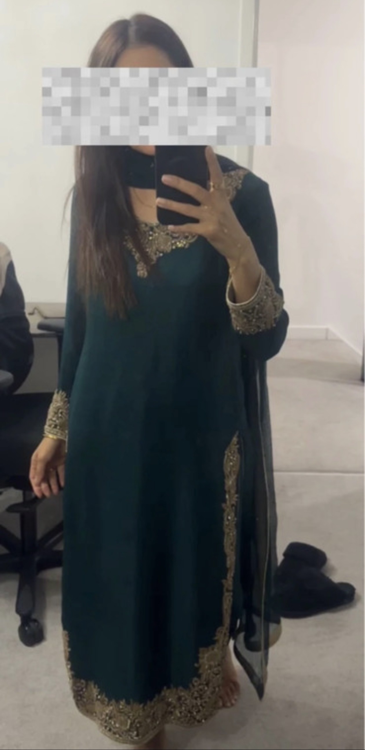 Teal Kurti with Gold Embroidery - Image 5