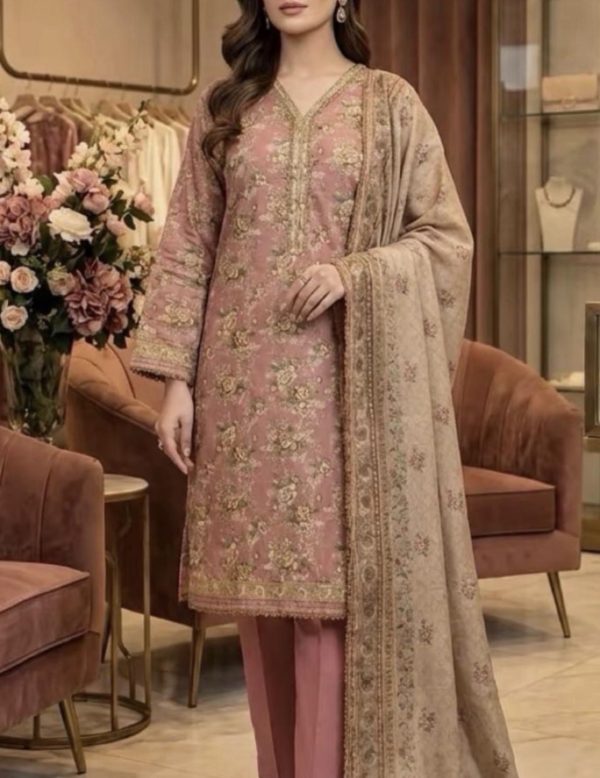 Pink Floral Print 3-Piece Suit with Dupatta