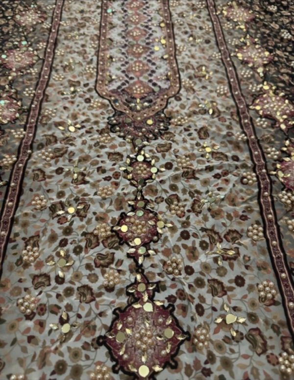 Embroidered unstitched with Pearl and Mirror Work
