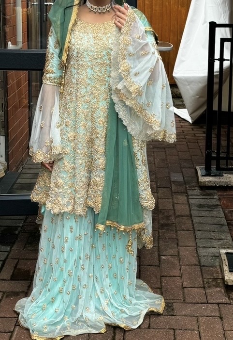 Baby Blue Sharara with Green Dupatta