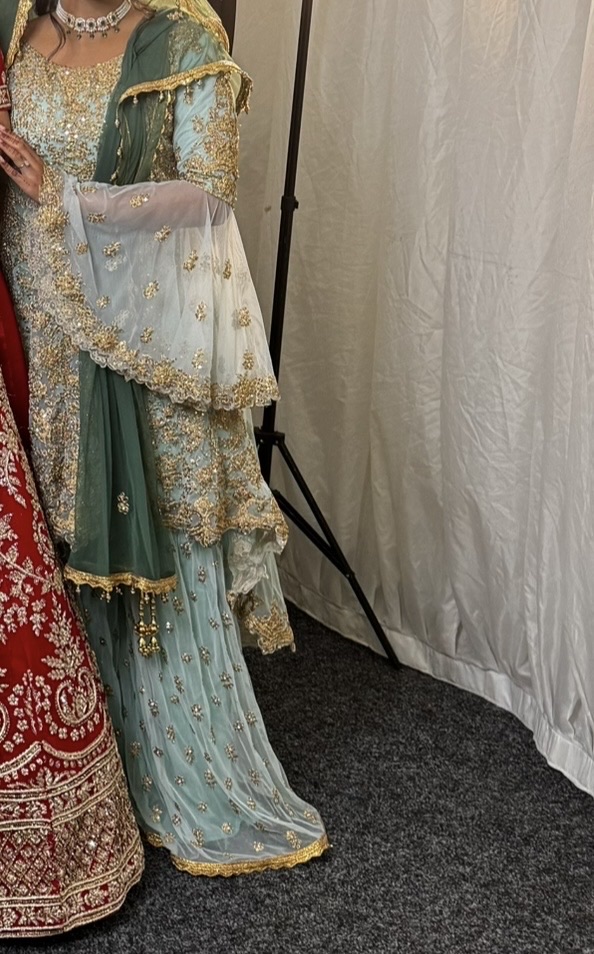 Baby Blue Sharara with Green Dupatta - Image 2