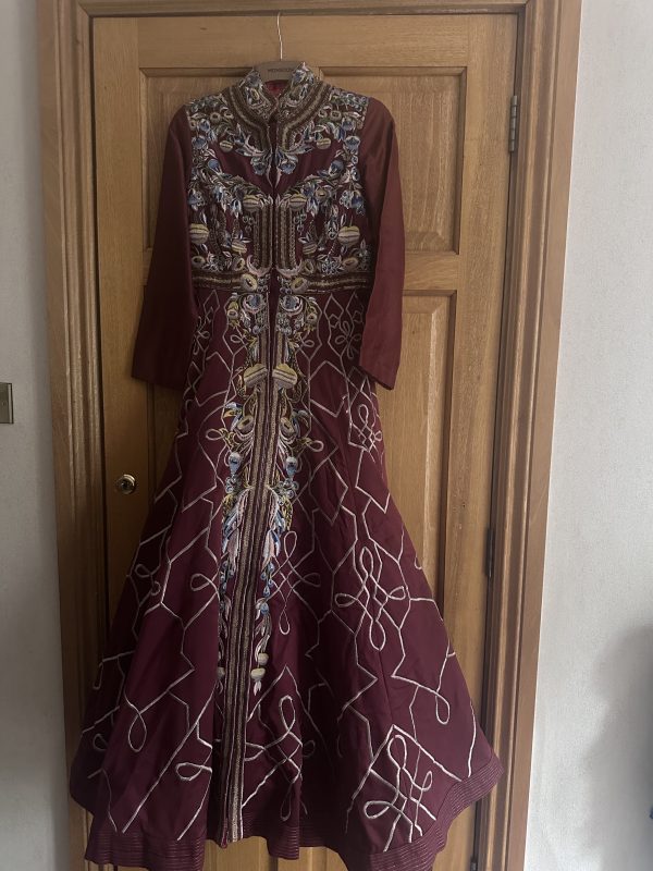 Women’s Maroon rust brown gown with Gold Embroidery
