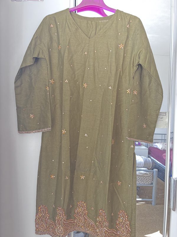 Green Salwar Kameez with Gold Floral Embroidery