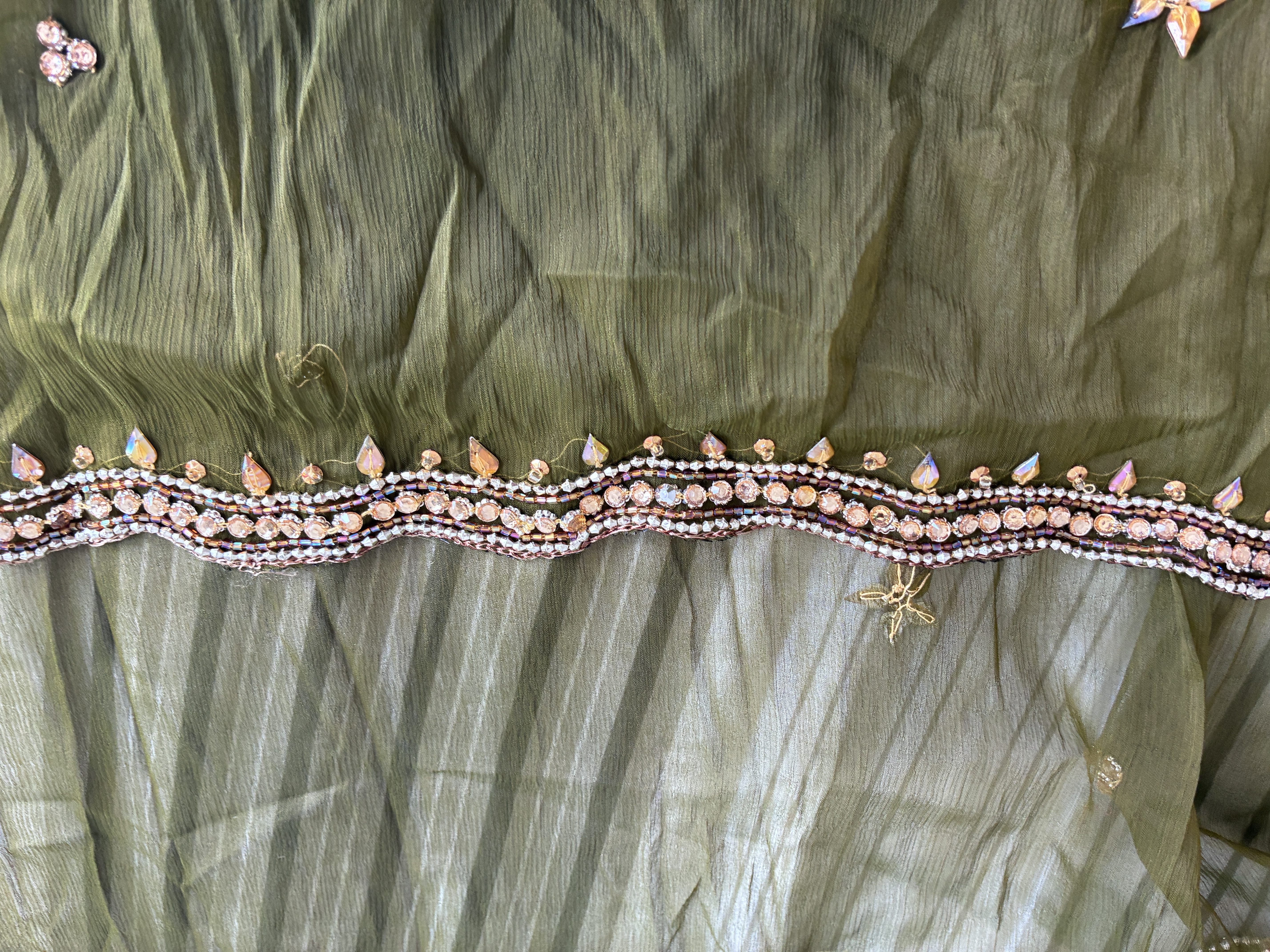 Green Salwar Kameez with Gold Floral Embroidery - Image 5