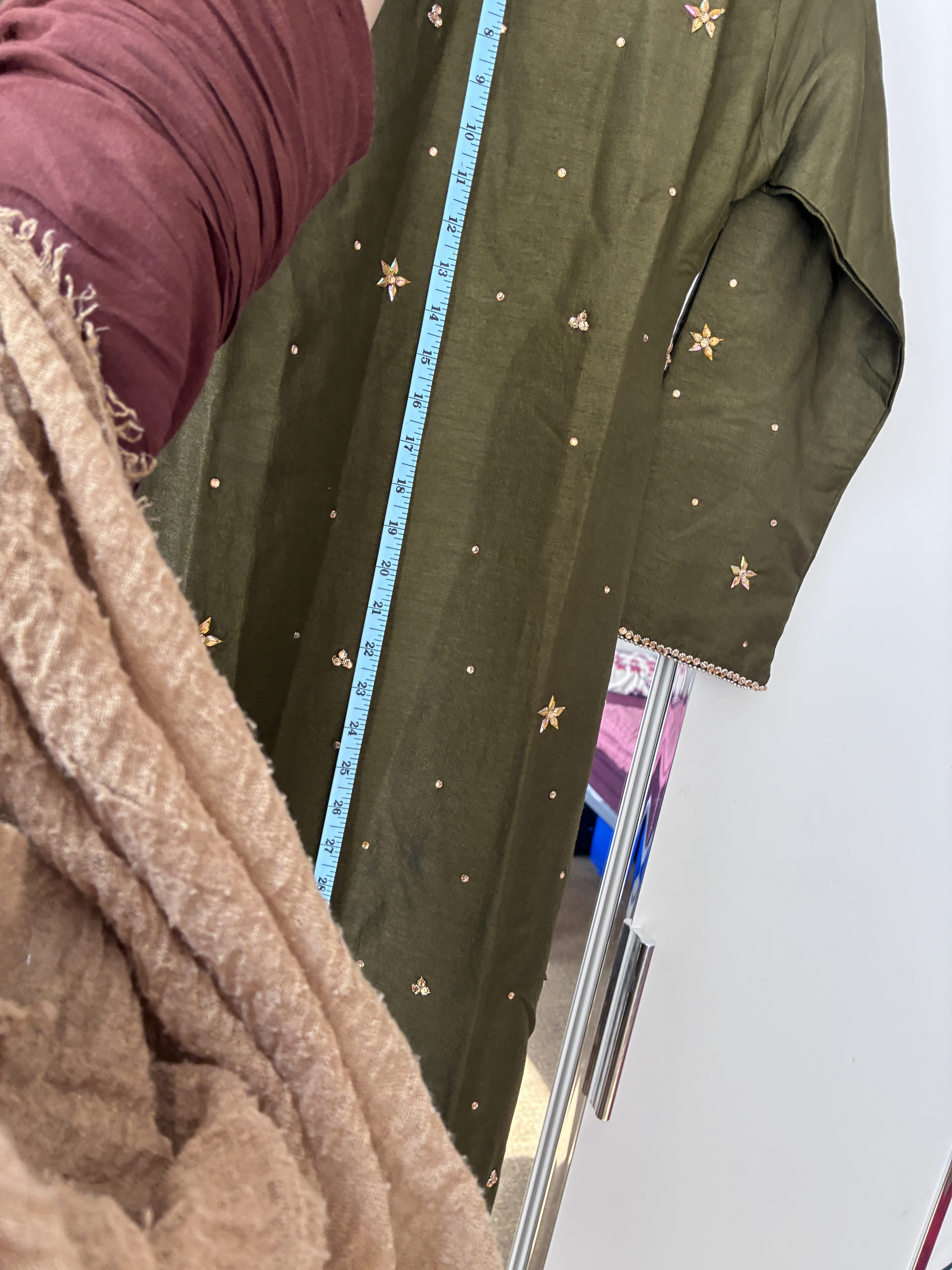Green Salwar Kameez with Gold Floral Embroidery - Image 14