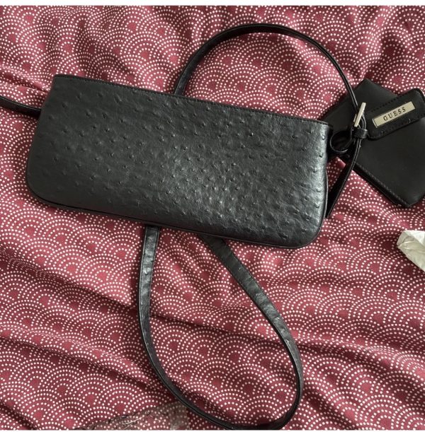 Black Ostrich Effect Shoulder Bag