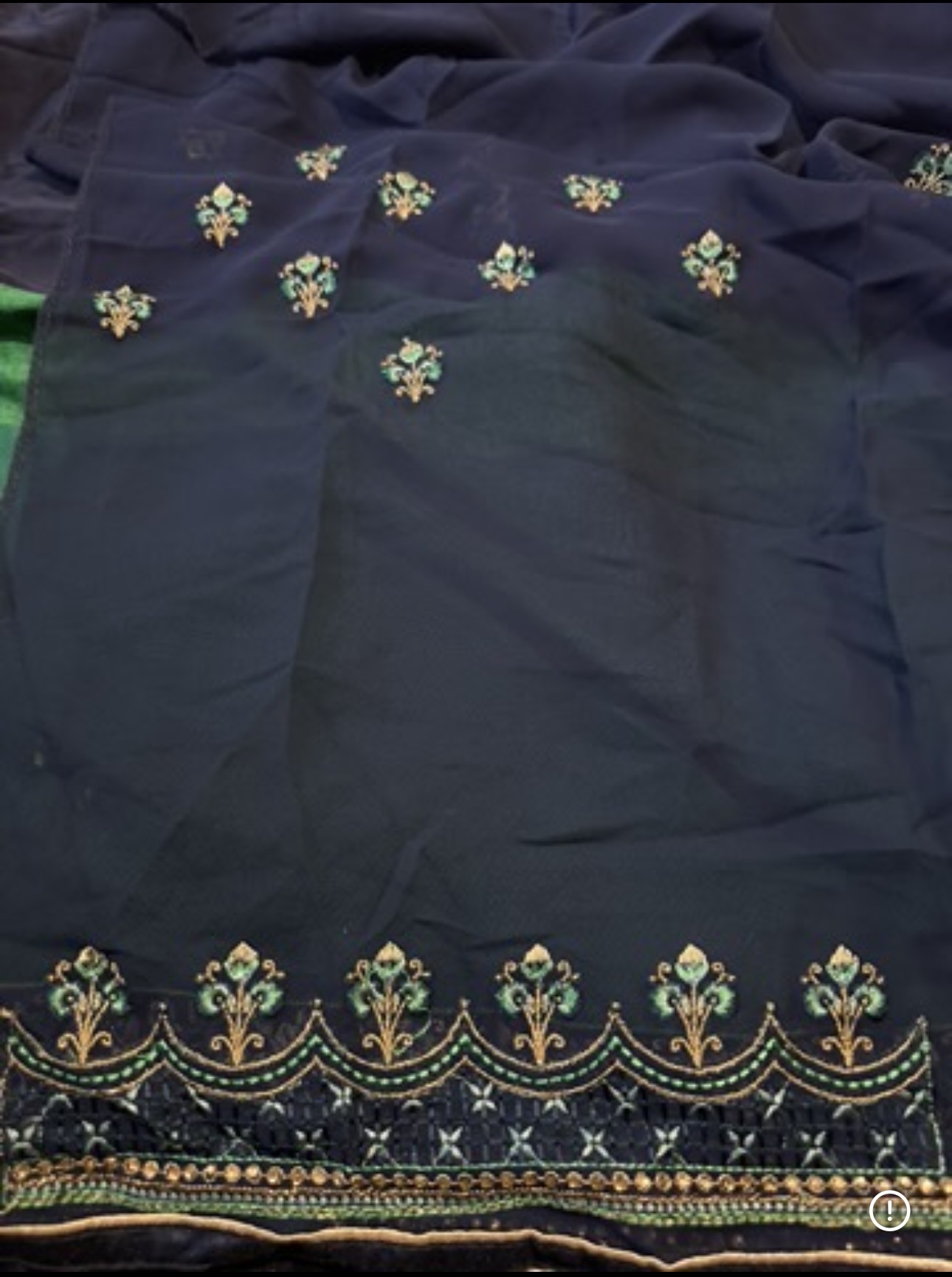 Navy Kameez Green and Gold Neckline Embroidery - Image 2