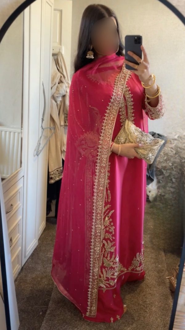 Rani Pink Anarkali Suit with Gold Embroidery