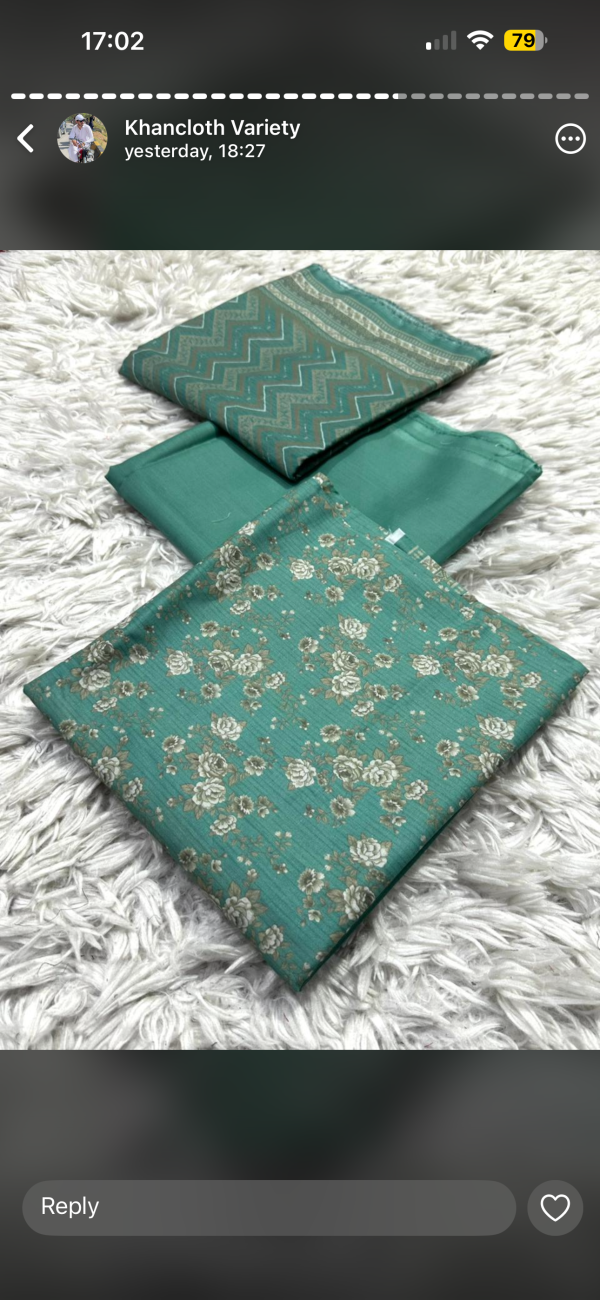 Teal Unstitched Lawn 3-Piece Suit with Floral Print