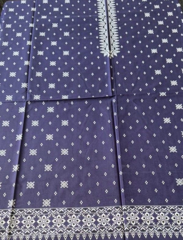 Purple Unstitched Suit Fabric with White Geometric Print