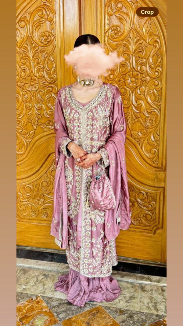Embroidered Purple 3-Piece Pakistani Suit with Dupatta and Potli Bag