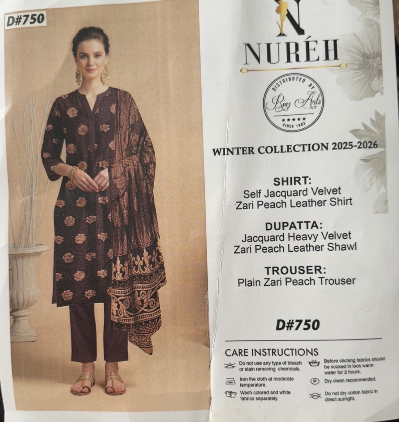 Nureh Winter Collection 2025-2026 Self Jacquard Velvet 3-Piece Suit