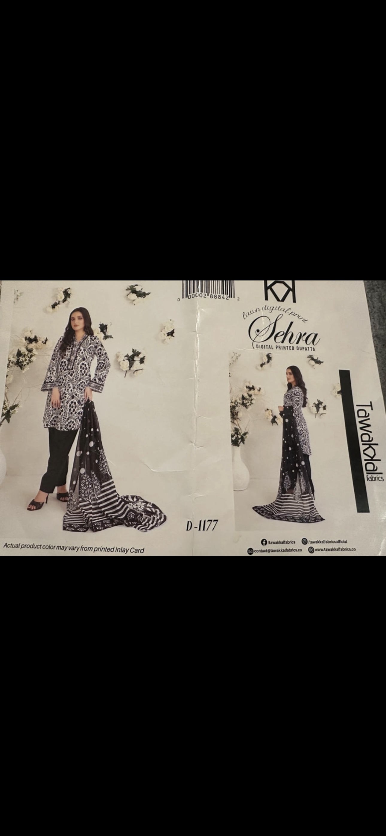 Pakistani 3-piece lawn suit with black and white print