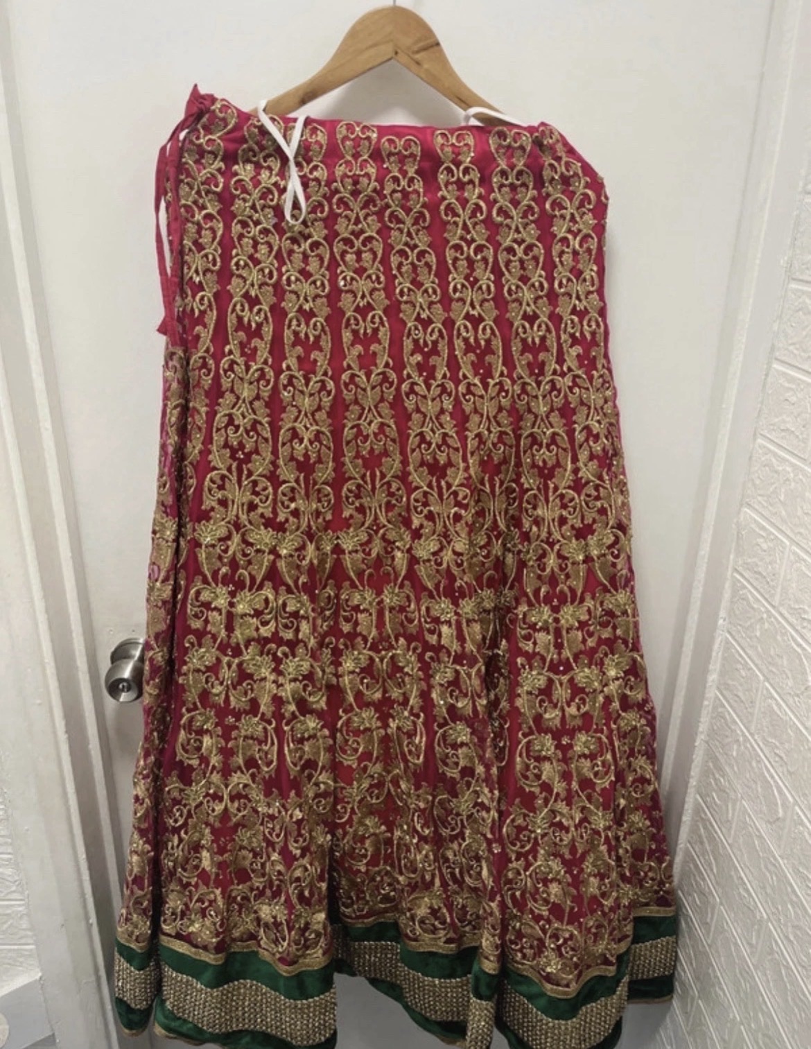 Girls Lehenga Set with Green Top and Pink Skirt - Image 3