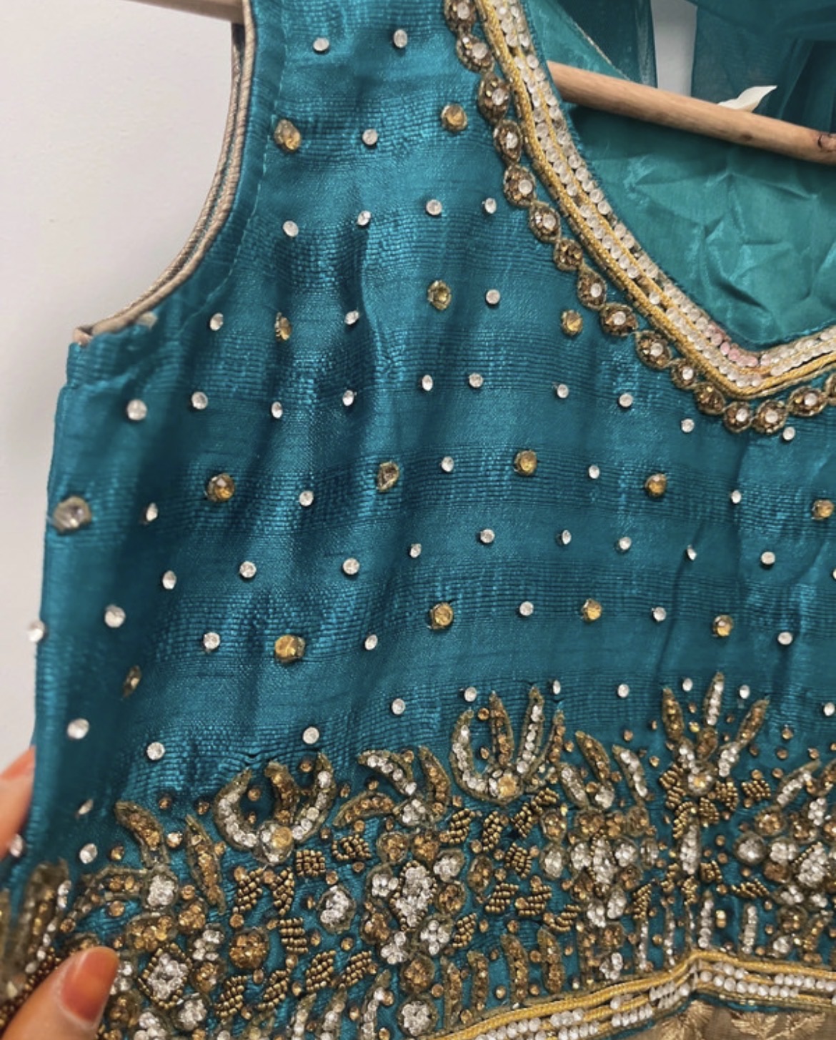 Teal Anarkali Suit with Gold Embroidery and Dupatta - Image 5