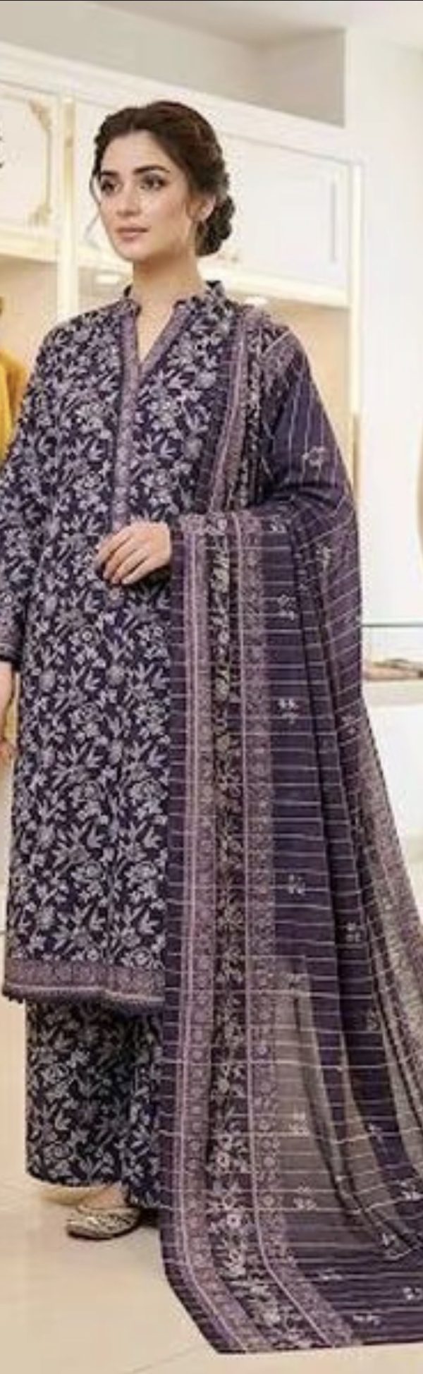 Navy Blue Printed 3-Piece Lawn Suit