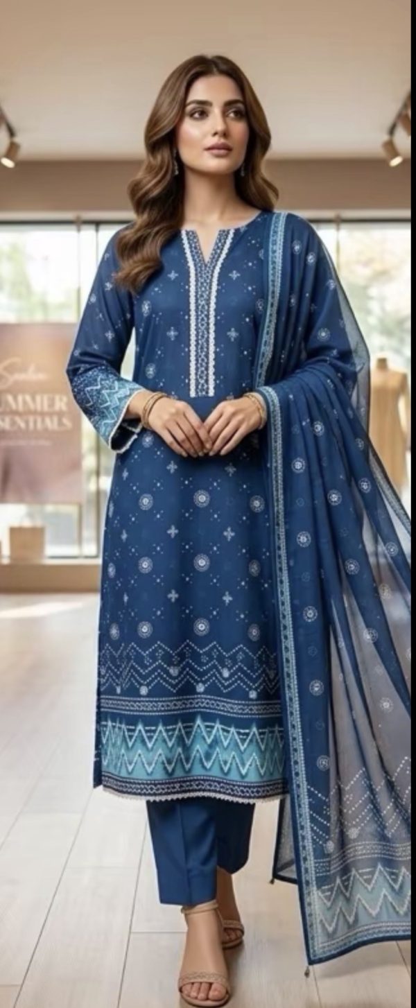 Blue Printed 3-Piece Lawn Suit