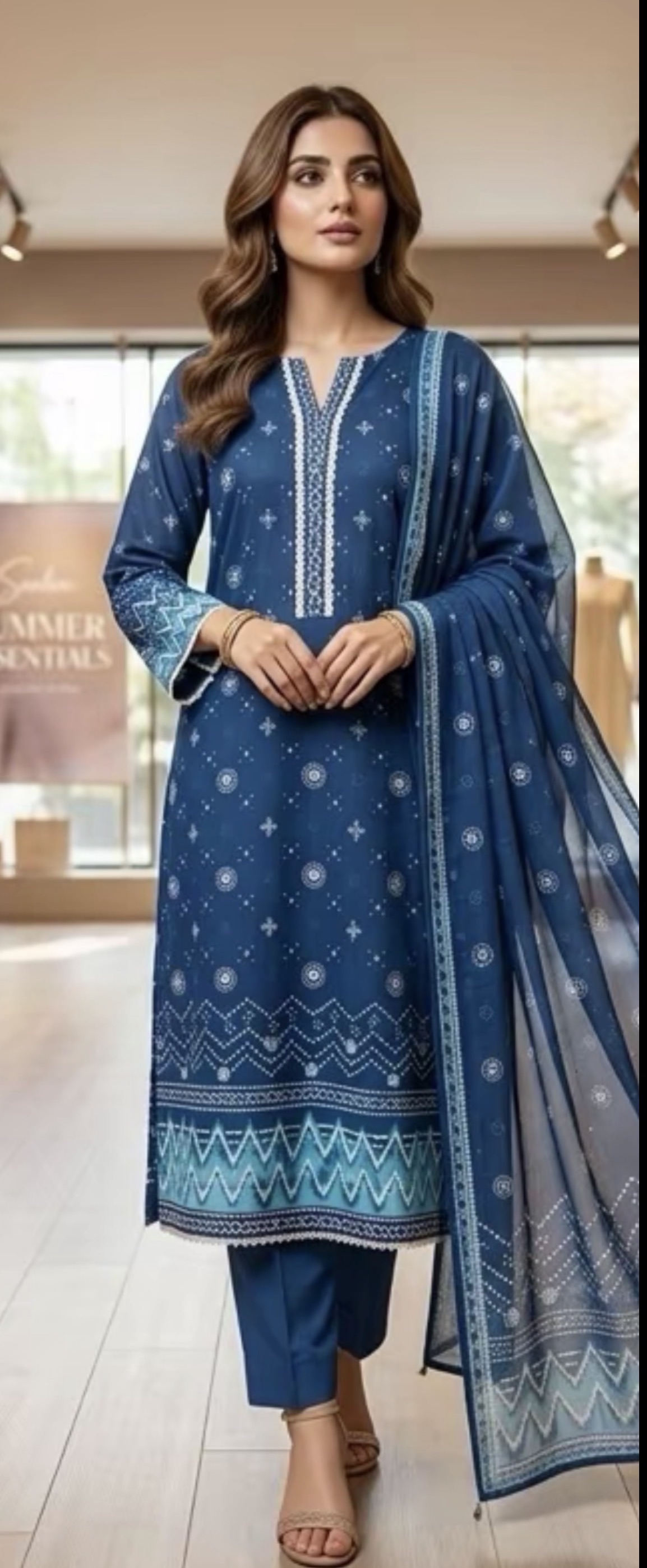 Blue Printed 3-Piece Lawn Suit