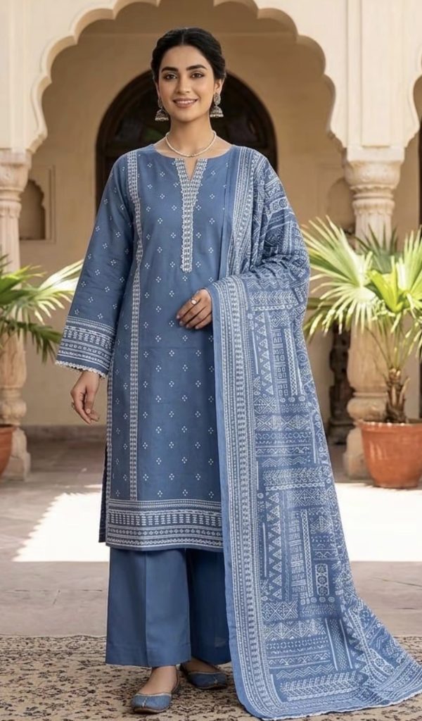 Blue Printed 3-Piece Lawn Suit