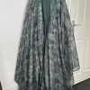 Teal Anarkali Dress with Gold Leaf Patterned Cape