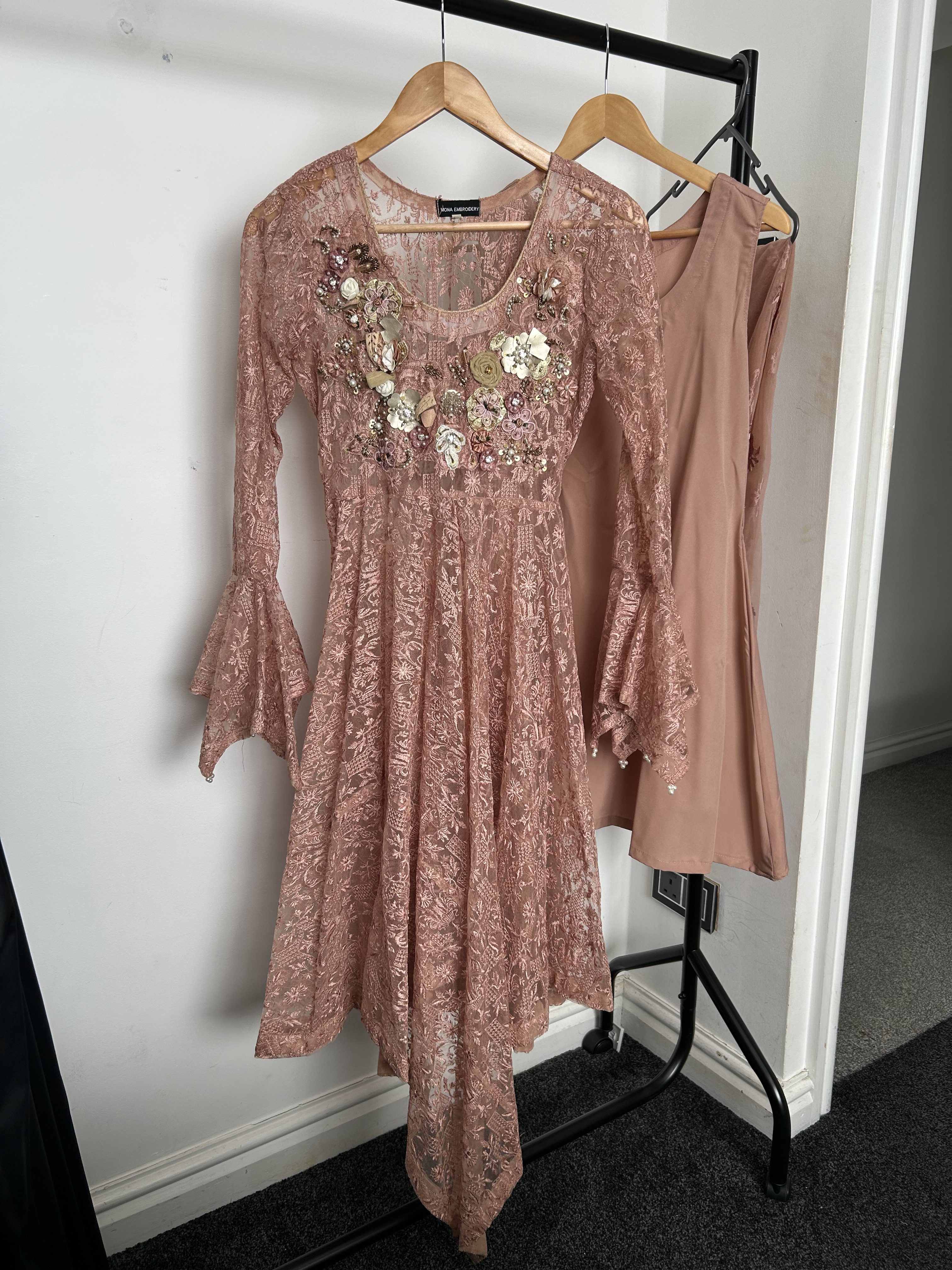 Pink Lace Kurti with Floral Embellishment